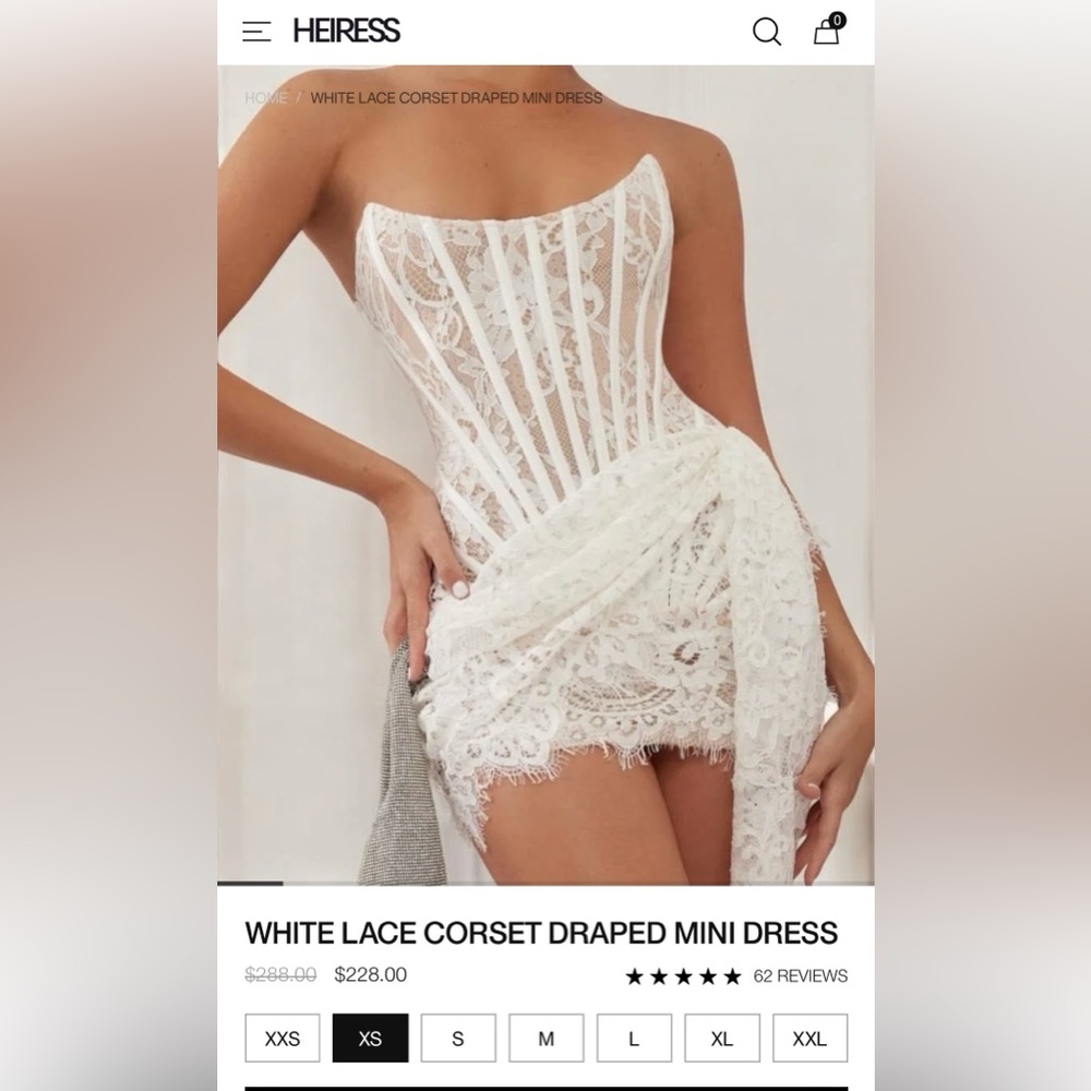 White lace corset draped mini dress